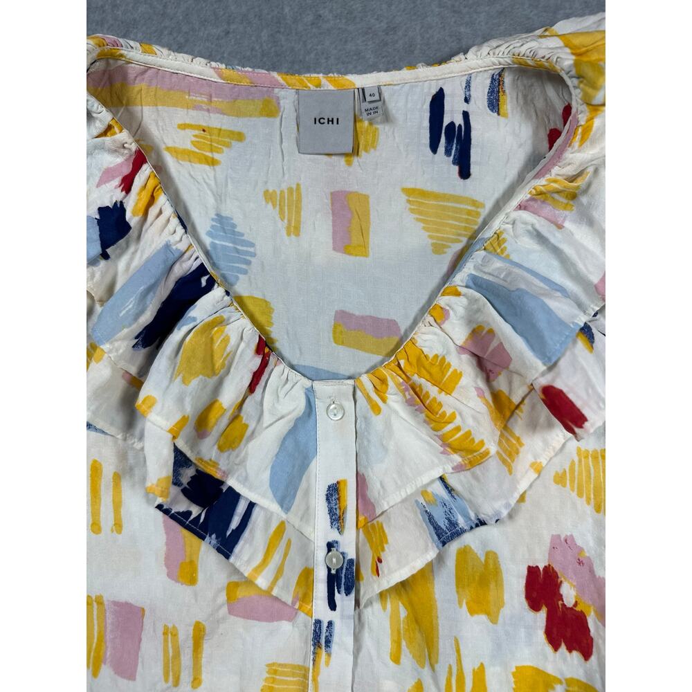 Ichi Ruffle V-Neck Button Front Dress Women's EU48 (US 16/18) Multicolor - Picture 3 of 9